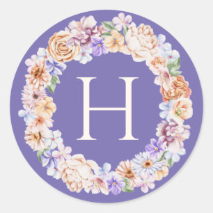 Spring Pastel Floral Wreath Monogram Classic Round Sticker