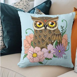 Spring Pastel Flowers Owl Cushion