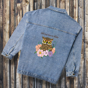 Spring Pastel Flowers Owl Denim Jacket
