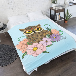 Spring Pastel Flowers Owl Fleece Blanket