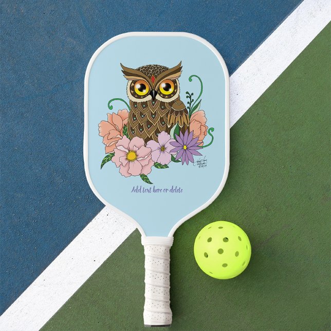 Spring Pastel Flowers Owl Pickleball Paddle (Creator Uploaded)