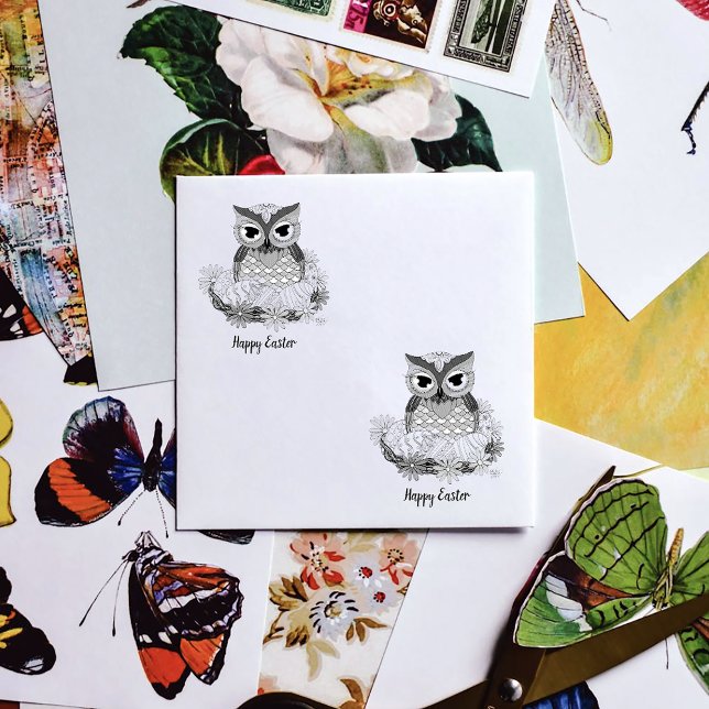 Spring Pastel Flowers Owl Rubber Stamp (Creator Uploaded)