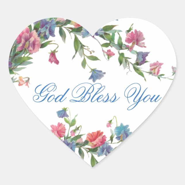 Spring Pastel Flowers Religious Heart Sticker (Front)