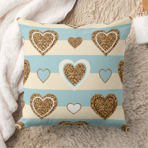 Spring Pastel Heart Stripe with Gold Accents Cushion