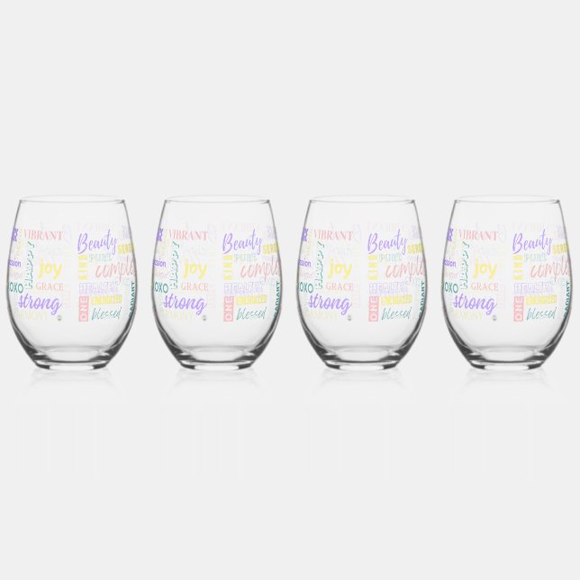 Spring Pastel High Vibe I Am Positive Energy Water Stemless Wine Glass (Right)