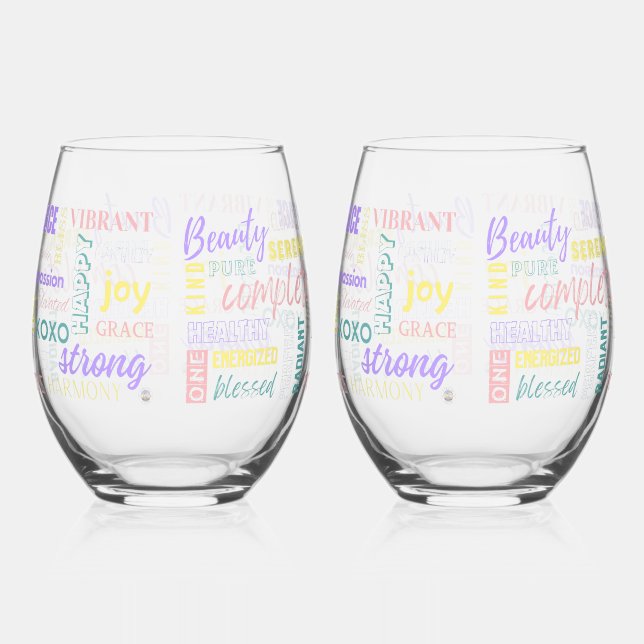 Spring Pastel High Vibe I Am Positive Energy Water Stemless Wine Glass (Right)
