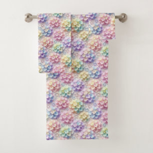 Spring Pastel Hydrangeas and Diamonds Towel Set