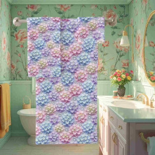 Spring Pastel Hydrangeas and Diamonds Towel Set