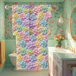 Spring Pastel Hydrangeas and Diamonds Towel Set