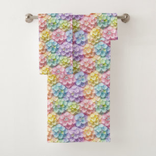 Spring Pastel Hydrangeas and Diamonds Towel Set