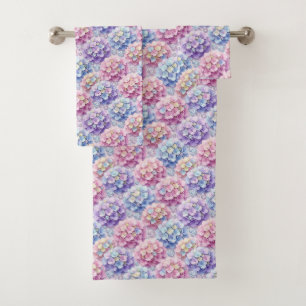 Spring Pastel Hydrangeas and Diamonds Towel Set