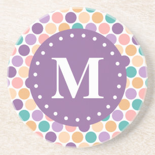 Spring Pastel Polka Dots Pattern with Monogram Coaster