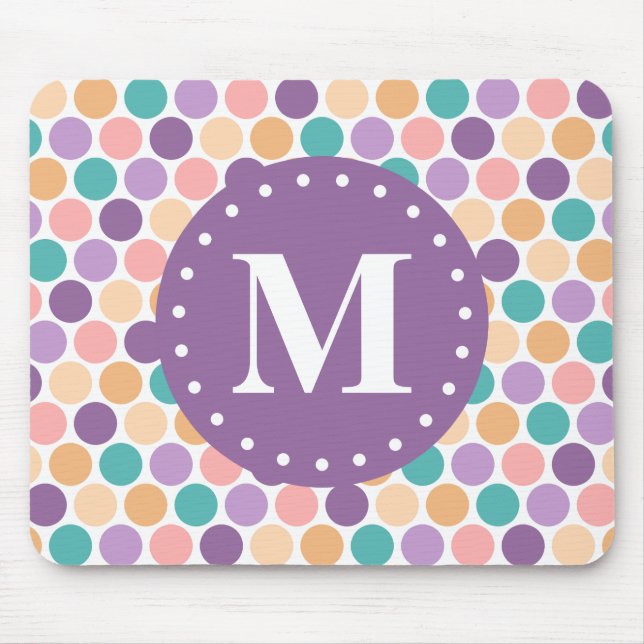 Spring Pastel Polka Dots Pattern with Monogram Mouse Mat (Front)