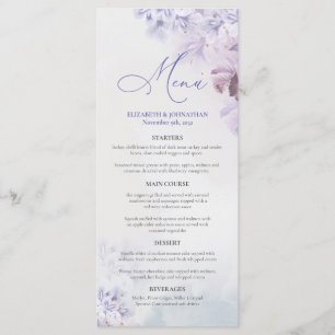 Spring pastel purple blue pink mauve floral menu