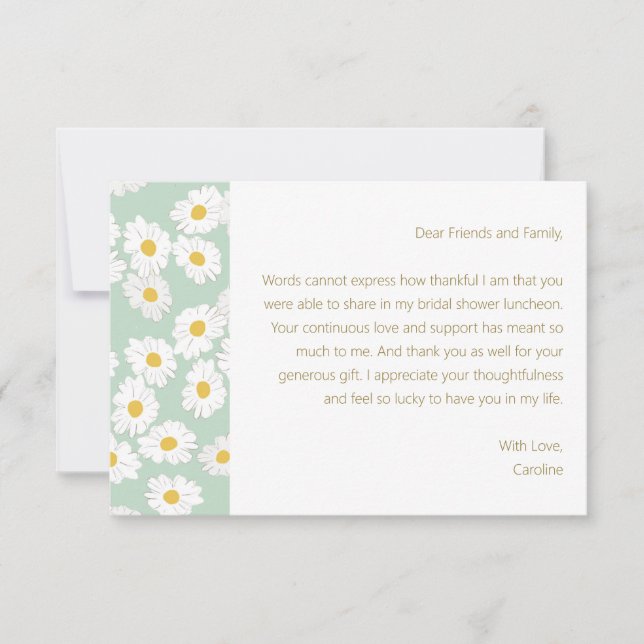 Spring Pastel Sage Blue Daisies Custom Message Thank You Card (Front)