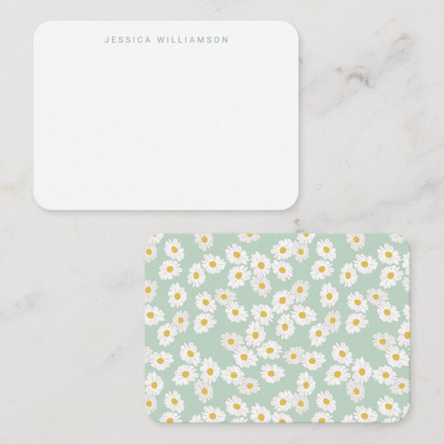 Spring Pastel Sage Blue Daisies Custom Name Card (Front/Back)