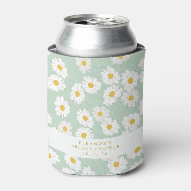 Spring Pastel Sage Daisies Custom Bridal Shower  Can Cooler (Can Front)