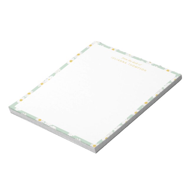 Spring Pastel Sage Daisies Personalised Desk Name Notepad (Rotated)