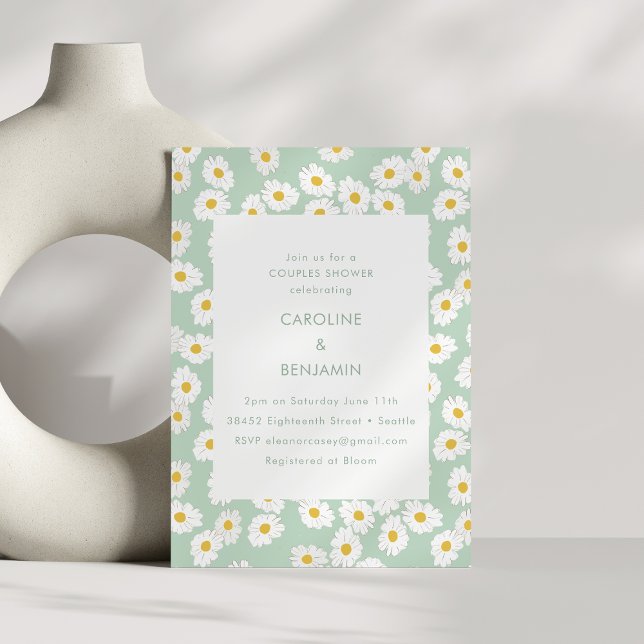 Spring Pastel Sage Green Daisies Couples Shower Invitation (Creator Uploaded)