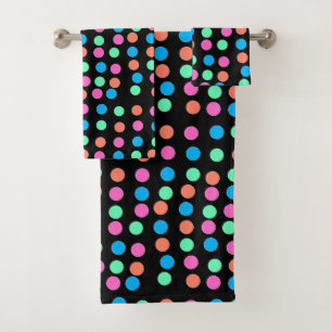 Spring Pastel Spots on Black Bath Towel Set