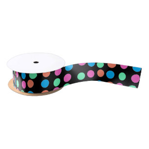 Spring Pastel Spots on Black  Satin Ribbon
