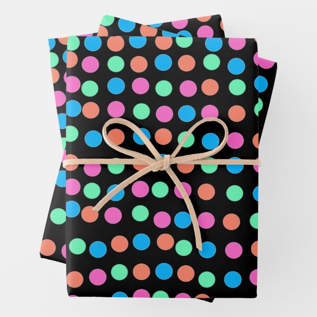 Spring Pastel Spots on Black  Wrapping Paper Sheet (In situ)