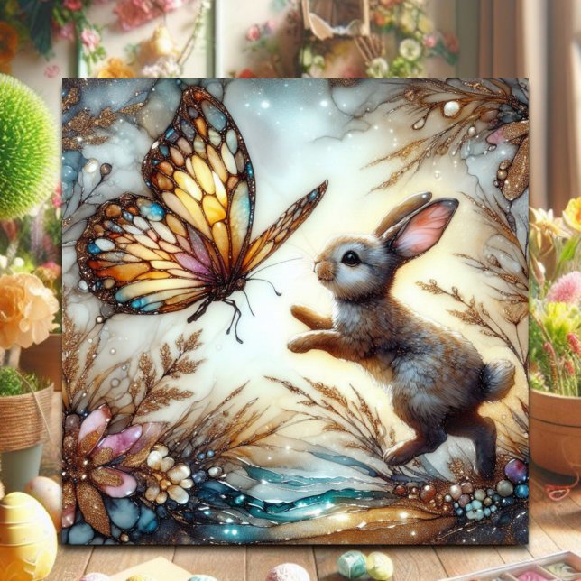 Spring Pastel Stained Glass Bunny Easter  Holiday Card (Creator Uploaded)