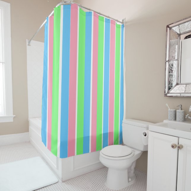 Spring Pastel Stripes  Shower Curtain (In Situ)