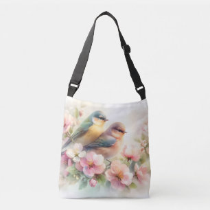 Spring Pastel Sweet Love Birds Blossoms Flowers Crossbody Bag