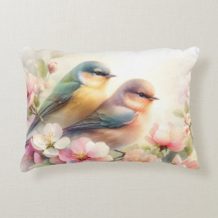 Spring Pastel Sweet Love Birds Blossoms Flowers Decorative Cushion