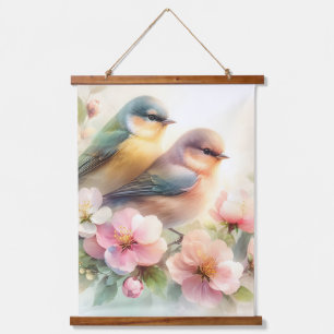 Spring Pastel Sweet Love Birds Blossoms Flowers Hanging Tapestry