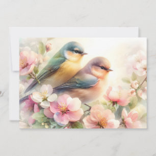 Spring Pastel Sweet Love Birds Blossoms Flowers Holiday Card