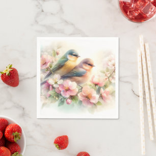 Spring Pastel Sweet Love Birds Blossoms Flowers Napkin