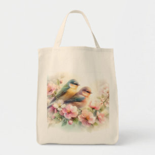 Spring Pastel Sweet Love Birds Blossoms Flowers Tote Bag