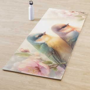 Spring Pastel Sweet Love Birds Blossoms Flowers Yoga Mat