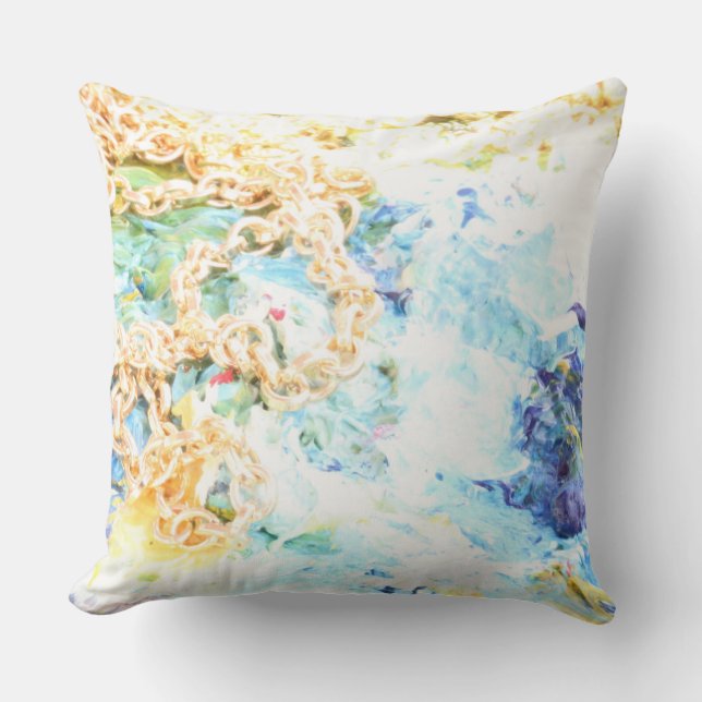 Spring Pastels and Blue Waves by Artandra Cushion (Front)