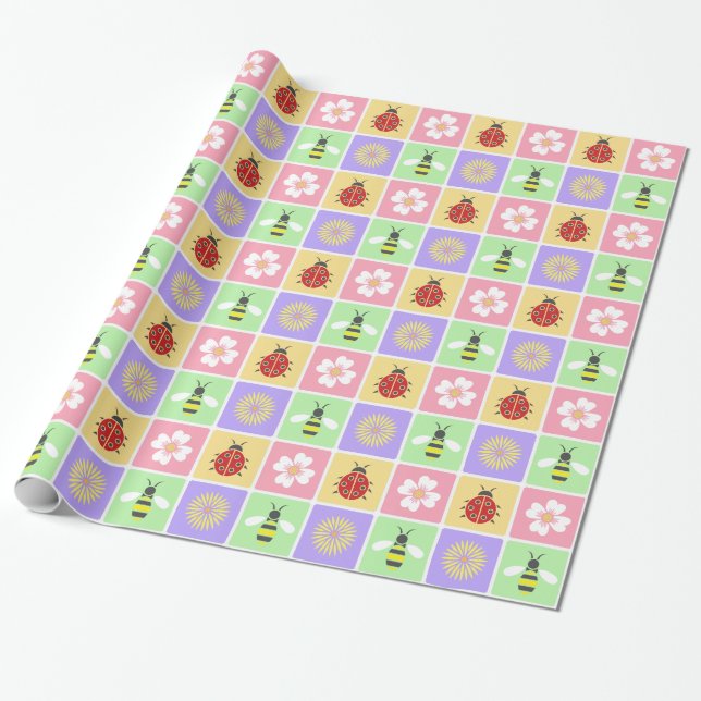 Spring Patches Wrapping Paper (Unrolled)