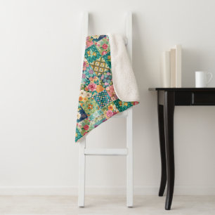 Spring Patchwork Seamless  Sherpa Blanket