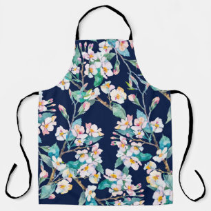 Spring pattern. Flowering branches. Watercolor. Vi Apron