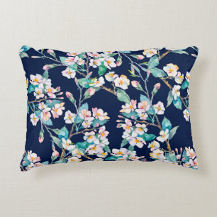 Spring pattern. Flowering branches. Watercolor. Vi Decorative Cushion
