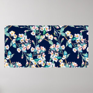 Spring pattern. Flowering branches. Watercolor. Vi Poster