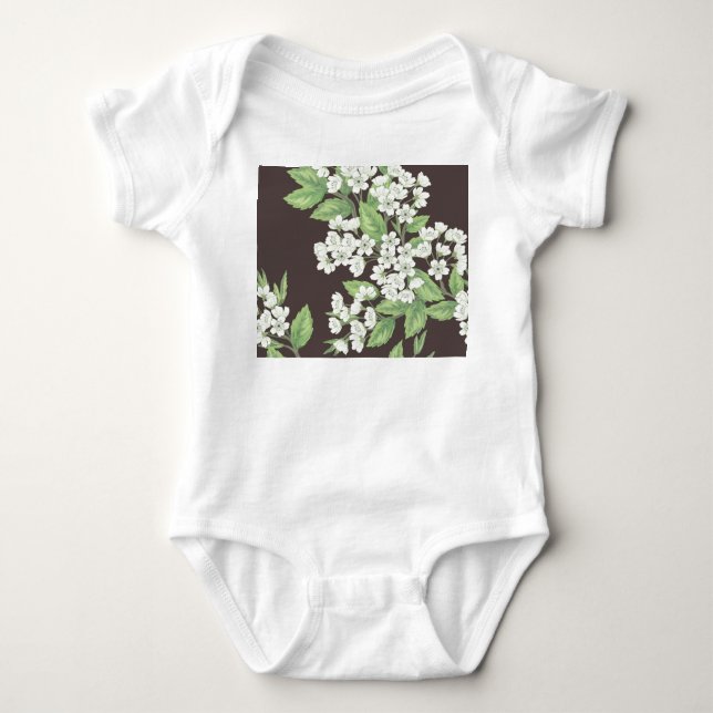 Spring pattern, green branches seamless. baby bodysuit (Front)