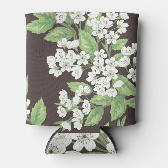 Spring pattern, green branches seamless. can cooler (Front)