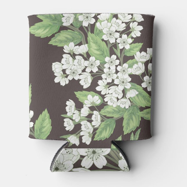 Spring pattern, green branches seamless. can cooler (Front)