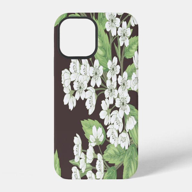 Spring pattern, green branches seamless. iPhone case (Back)