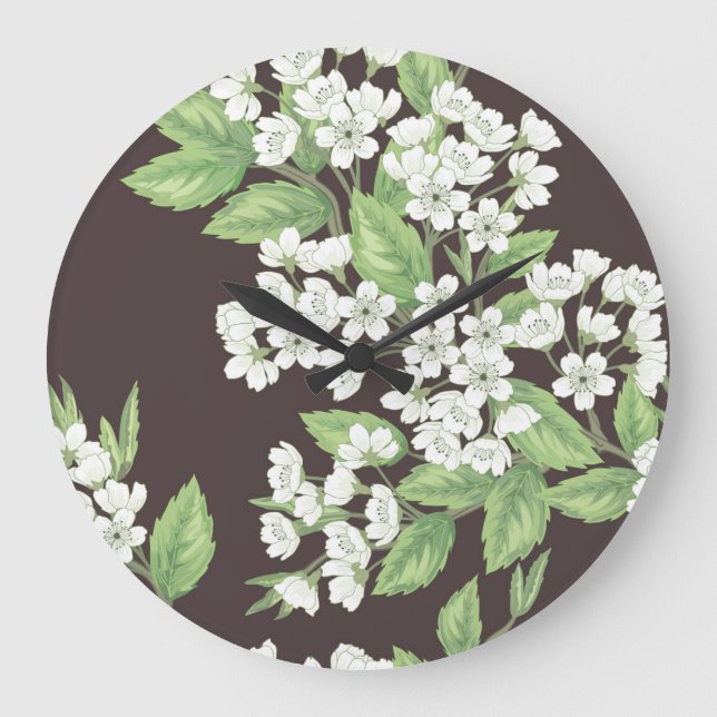 Spring pattern, green branches seamless. large clock (Front)
