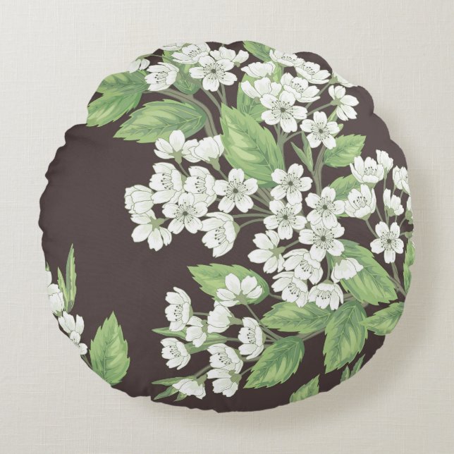 Spring pattern, green branches seamless. round cushion (Front)