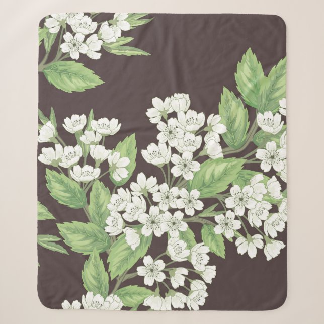 Spring pattern, green branches seamless. sherpa blanket (Front)