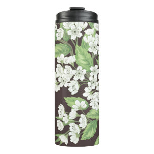 Spring pattern, green branches seamless. thermal tumbler