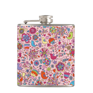 Spring pattern with colourful flowers hip flask